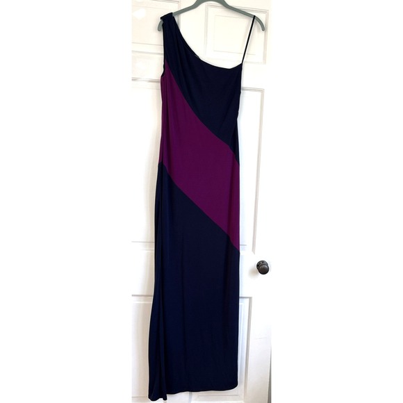 Lauren Ralph Lauren Dresses & Skirts - Lauren Ralph Lauren One Shoulder Colorblock Maxi Dress Navy Purple Size M